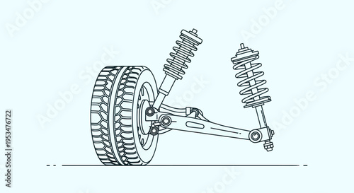 Car suspension system with tire.