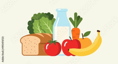 Fresh healthy food and drink items.