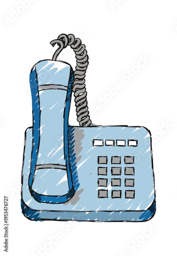 Vector of a blue landline telephone with a coiled cord and keypad
