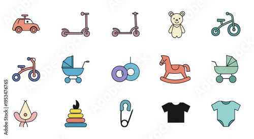Baby stroller and child transport icons.