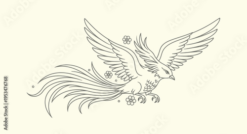 Detailed drawing of a phoenix bird.