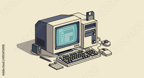 Vintage computer with keyboard mouse.