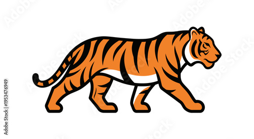 Illustration of an orange tiger walking.