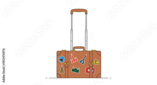 Brown Luggage with Travel Stickers.