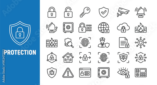 Security and protection icons locks shields surveillance and data safety