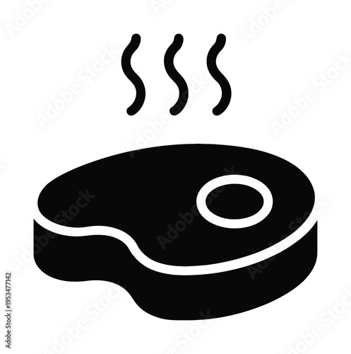 Vector of a sizzling steak with steam rising from its surface