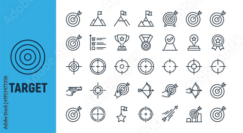 Collection of target icons representing achievement goals and successful completion
