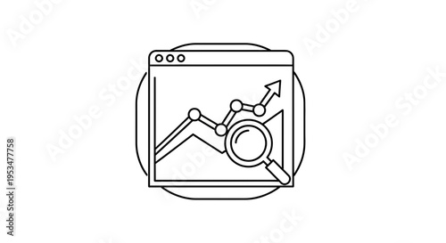 Business analytics graph with magnifying glass, showing growth and data analysis