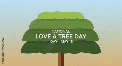 Tree on national love a tree day with green leaves and brown trunk on sandy ground under blue sky