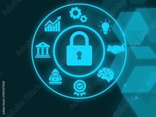 Cyber security data protection business technology privacy concept.
 technology abstract background of animation. Close up of an eye focusing on Cyber Security concept on a futuristic screen