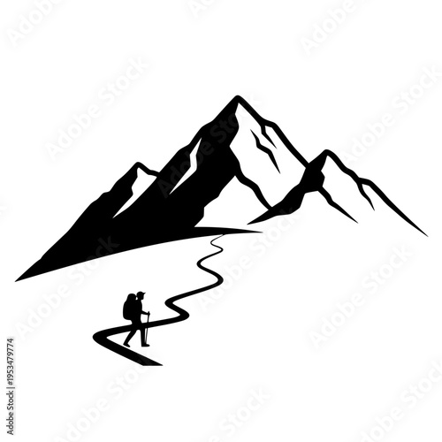 Minimalist Mountain Hiking Silhouette Illustration