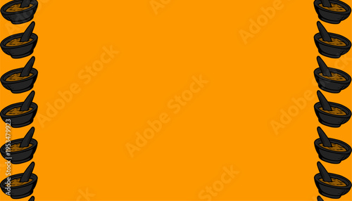 Mortar Pestle Seamless Pattern. Hand Drawn Kitchen Tool Illustration. Repeating Culinary Grinding Bowl Design. Minimal Outline Cooking Utensil Style. Decorative Food Preparation Background.