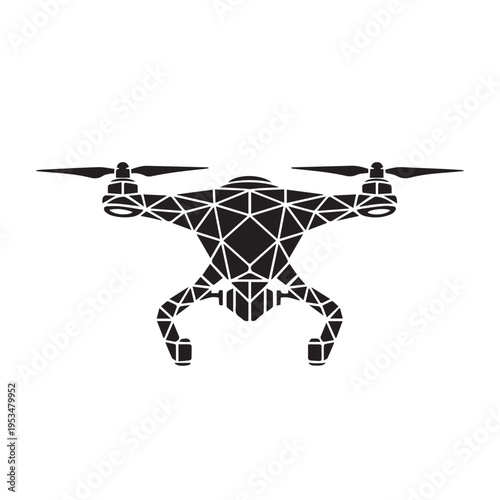 Modern drone icon with geometric wireframe pattern for technology innovation delivery concept quadcopter symbol on transparent background design