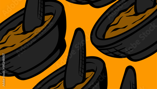 Mortar Pestle Seamless Pattern. Hand Drawn Kitchen Tool Illustration. Repeating Culinary Grinding Bowl Design. Minimal Outline Cooking Utensil Style. Decorative Food Preparation Background.