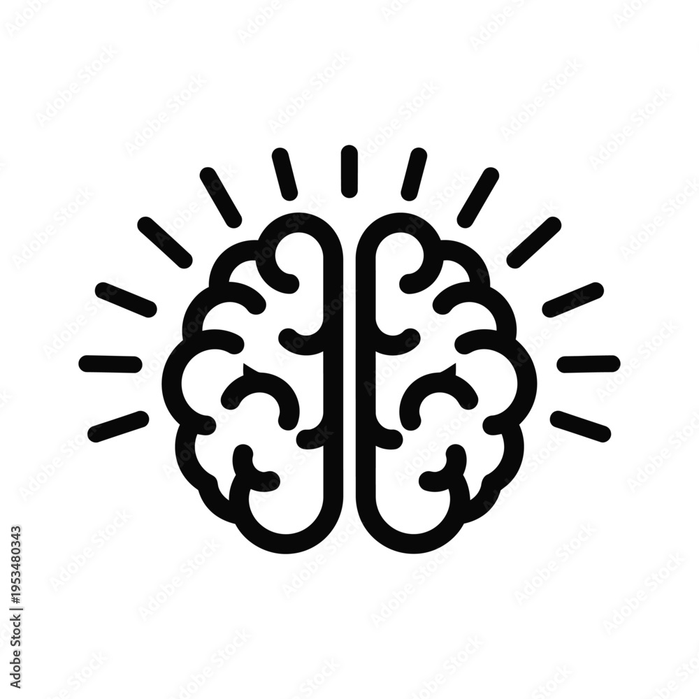 Obraz premium A simple line illustration depicts a human brain with radiating lines.