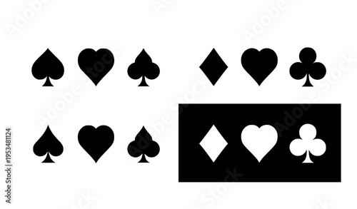 Playing card suits black and white icon set spade heart diamond club vector
