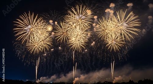Spectacular Pyrotechnics: Exploding Fireworks Lighting up Night Sky