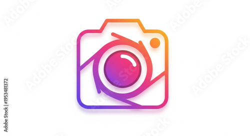 Stylized Camera Icon with Vibrant Gradient Lens and Outline Design.