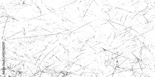 Abstract white grunge background with random fine scratch marks and scattered black lines, subtle distressed texture, minimal industrial style, clean yet worn high-resolution scratch wall backdrop.