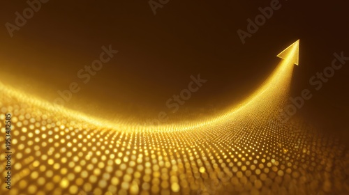 Bright Gold Arrow Creating Upward Trend with Dots Illustrating Growth and Success in Abstract Background