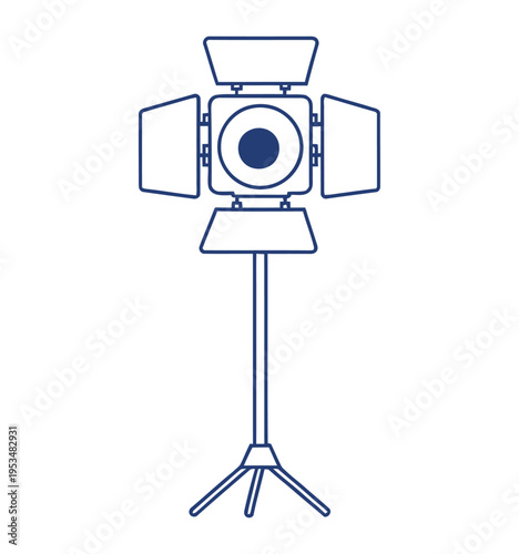 Vector of a professional studio light with adjustable barn doors mounted on a tripod stand
