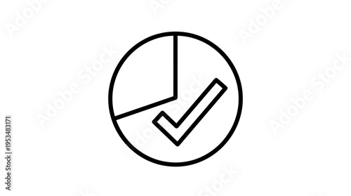 Pie Chart with Checkmark Icon on White Background