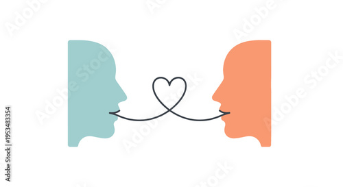 Two profile faces with heart line.