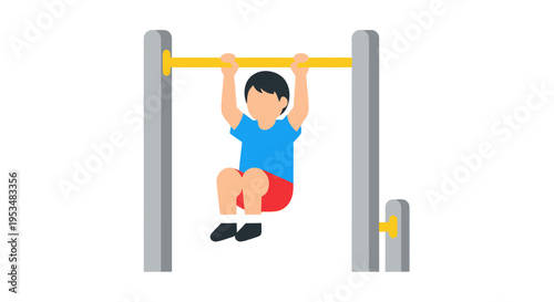 Boy Hanging from Yellow Bar Outdoors.