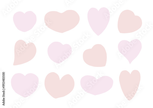 様々な形をしたハート型のゆるい手描きフレームセット（ピンク・赤）