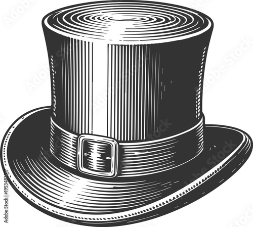 Vintage top hat classic formal accessory engraving illustration