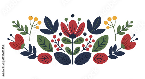 Colorful floral pattern with leaves.