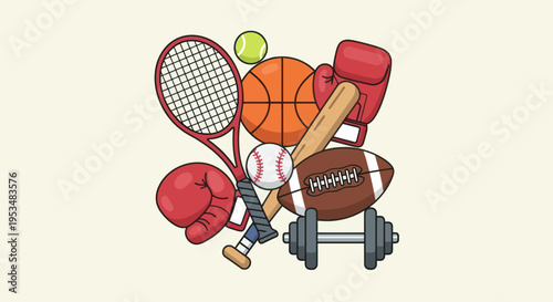 Sports equipment collection athletic gear.