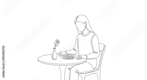 Woman eating at a table alone.