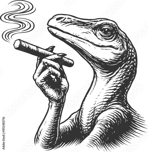Lizard smoking cigar anthropomorphic reptile vintage engraving illustration