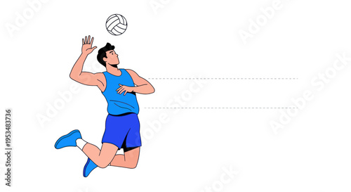 Man Playing Volleyball in Blue Uniform.