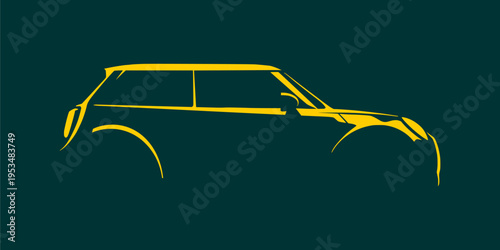 Foto Modern Mini City Car Profile in Vibrant Yellow Line Art for Contemporary Mobility Projects