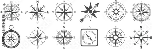Navigational Compass Array: An assortment of compasses and navigational tools that evoke the spirit of exploration and direction, perfect for illustrating the art of navigation.