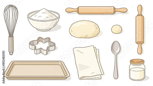 A delightful collection of essential baking tools and ingredients, perfect for creating delicious homemade treats