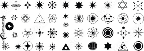 Celestial Symphony of Shapes: A captivating array of celestial bodies and abstract forms dance across the canvas, each a unique testament to the beauty of design and the mysteries of the cosmos.