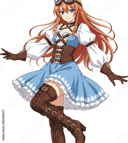 Anime steampunk character silhouette collection, fantasy outline figure, cosplay motif illustration, goggles icon art, costume design graphic, adventure symbol