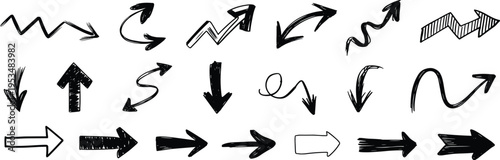 Arrows Variety Illustration: A collection of various arrows illustrates different directions, styles, and concepts. Each arrow, a symbol of guidance and movement, hints at journeys, choices.