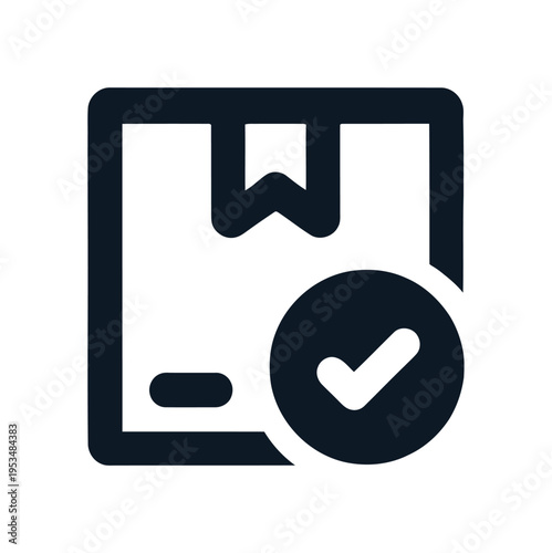 Vector graphic of a box with a checkmark indicating verification or approval process.