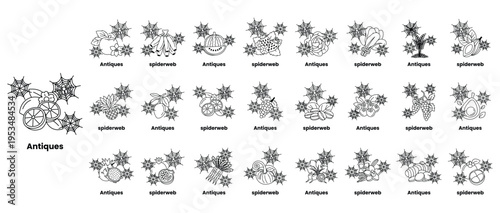 Black-and-white floral outlines arranged in a grid