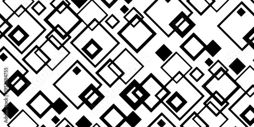 A stylish monochrome pattern of concentric and solid squares placed asymmetrically, offering plenty of white space for text and custom design projects.