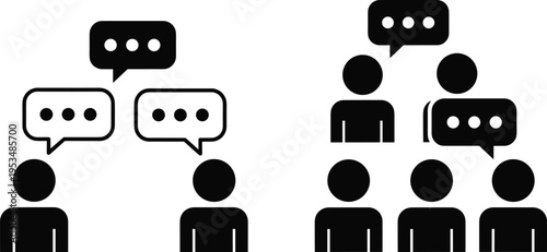 Black and white of family and couple with speech bubbles and hearts