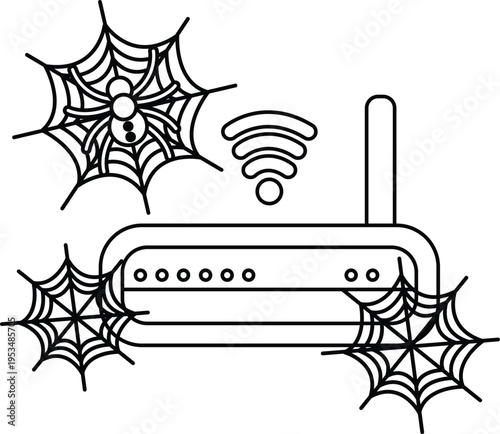 Spiders spin webs around a wireless router