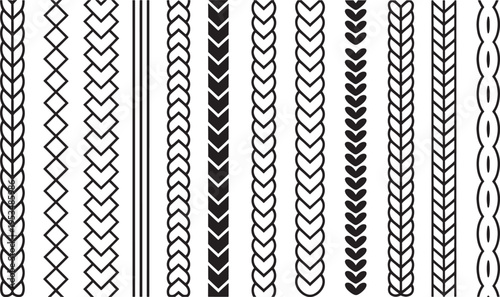 Various seamless knitted braids and woven patterns for decorative borders or textile designs