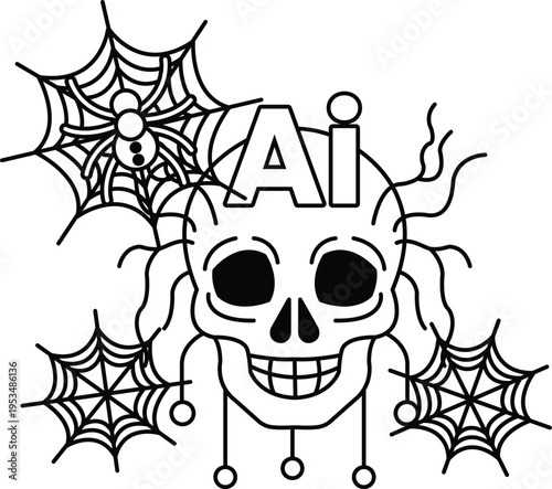 Black and white skull with wide grin