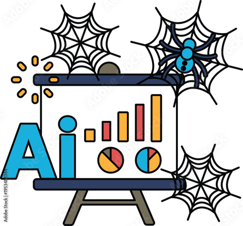 Spiderwebs surround a digital display