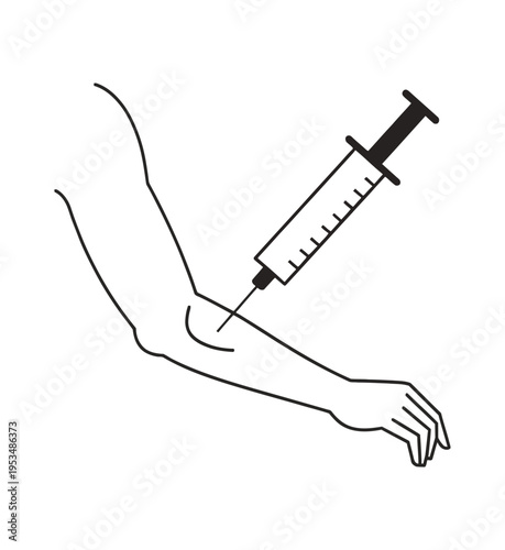 Vector of an injection being administered into a person's upper arm